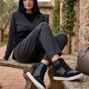 Linea Paola Women's Black High-Top Wedge Sneakers - Stylish Comfort